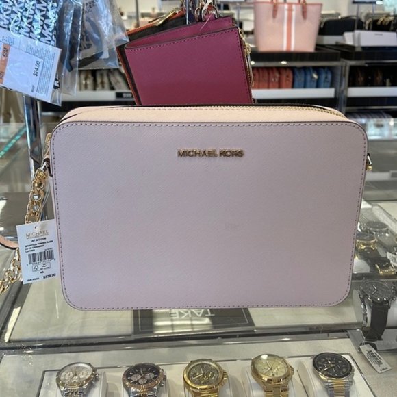 Michael Kors Handbags - Michael Kors Jet Set Item Large East West Zip Crossbody Leather Powder Blush